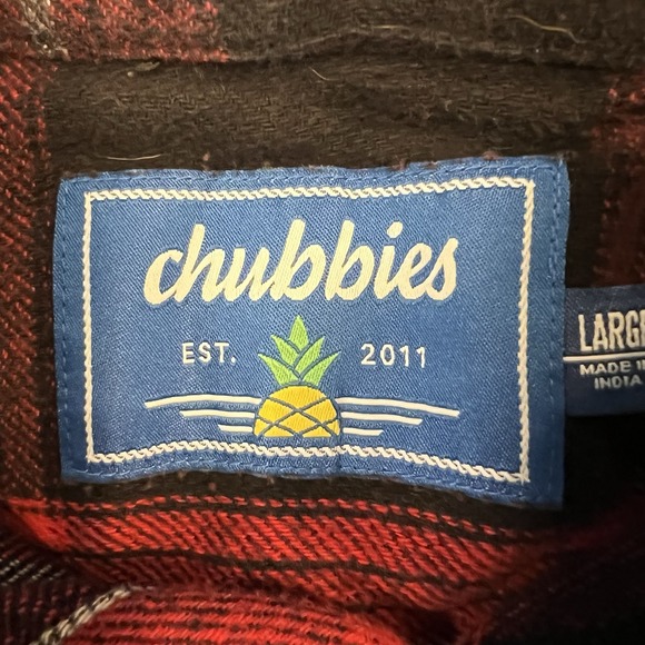 Chubbies Flannel Shirt Men's Large Red Plaid Long Sleeve Button Down Casual Work - Picture 3 of 11